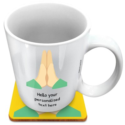 (XL 15oz White) - Praying Hands (Personalised with Text) with 1 matching Square Coaster
