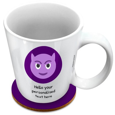 (XL 15oz White) - Purple Devil (Personalised with Text) with 1 matching Circular Coaster