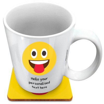 (XL 15oz White) - Tongue Out (Personalised with Text) with 1 matching Square Coaster