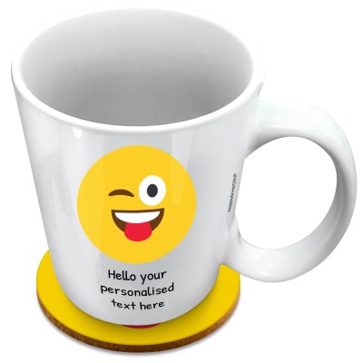 (XL 15oz White) - Tongue with a Wink (Personalised with Text) with 1 matching Circular Coaster