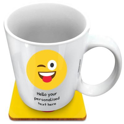 (XL 15oz White) - Tongue with a Wink (Personalised with Text) with 1 matching Square Coaster