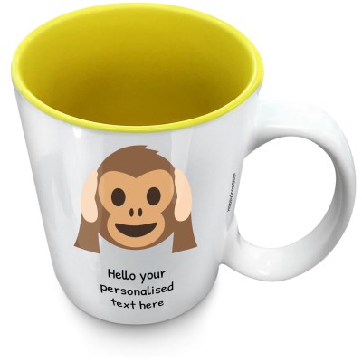 (XL 15oz Yellow) - Hear no Evil Monkey (Personalised with Text)