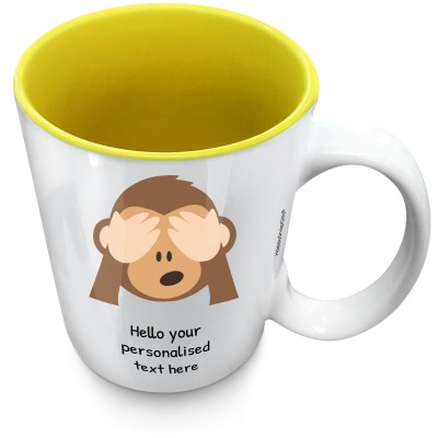(XL 15oz Yellow) - See no Evil Monkey (Personalised with Text)