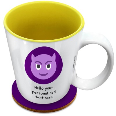 (XL 15oz Yellow) - Purple Devil (Personalised with Text) with 1 matching Circular Coaster