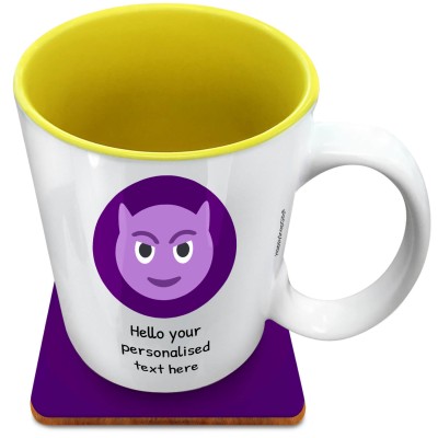 (XL 15oz Yellow) - Purple Devil (Personalised with Text) with 1 matching Square Coaster