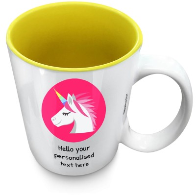 (XL 15oz Yellow) - Unicorn (Personalised with Text)