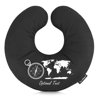 (30cm) (Globe and Compass Icon) Black Soft Velvet Polyester Fabric