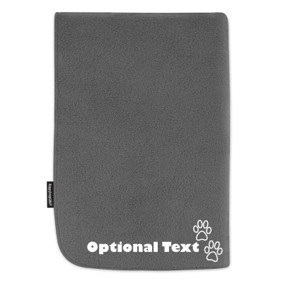 (100cm x 140cm) with Dog Paws Icon - Grey Fleece Fabric (Personalised with Text)