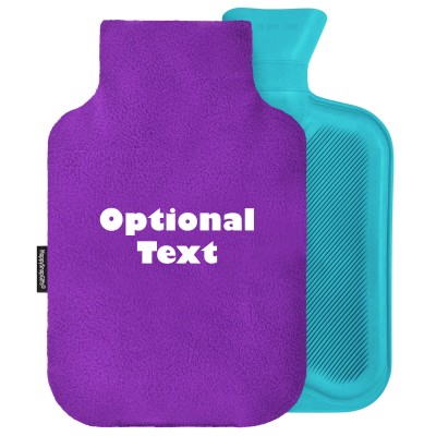- 2 Litre (Random Coloured Bottle) - Purple Fleece Fabric Removable Cover (Personalised with Text)