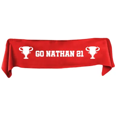 Large (145cm x 25cm) Champions Theme - Red Fleece Fabric (Personalised with Text)