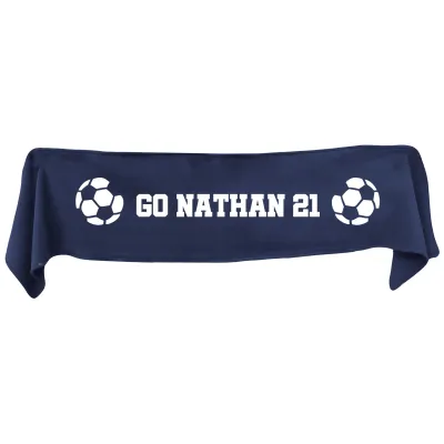 Large (145cm x 25cm) Football Theme - Navy Blue Fleece Fabric (Personalised with Text)