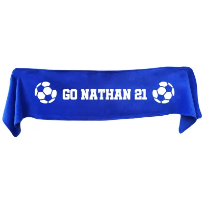 Large (145cm x 25cm) Football Theme - Royal Blue Fleece Fabric (Personalised with Text)