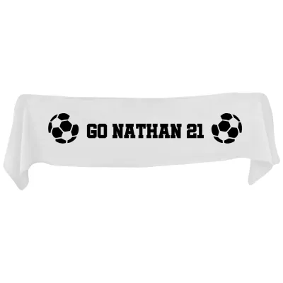 Large (145cm x 25cm) Football Theme - White Fleece Fabric (Personalised with Text)