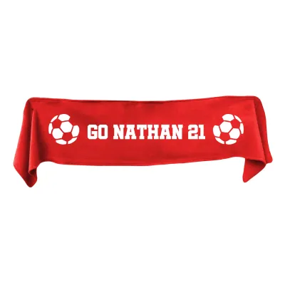 Medium (100cm x 20cm) Football Theme - Red Fleece Fabric (Personalised with Text)