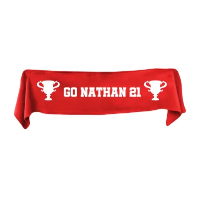 Small (75cm x 15cm) Champions Theme - Red Fleece Fabric (Personalised with Text)