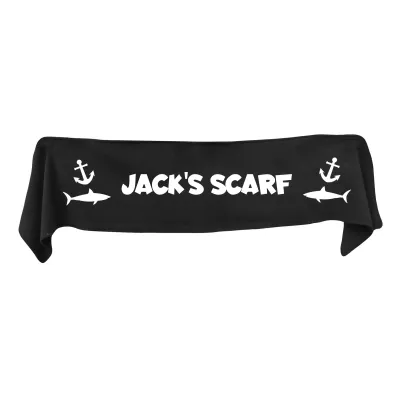 Medium (100cm x 20cm) with Sharks and Anchor Print - Black Fleece Fabric (Personalised with Text)