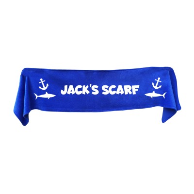 Small (75cm x 15cm) with Sharks and Anchor Print - Royal Blue Fleece Fabric (Personalised with Text)