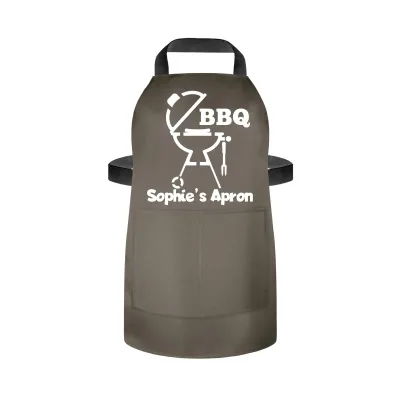 (55cm x 40cm) - with BBQ Icon - Chocolate Luxury Cotton Fabric (Personalised with Name) and Matching Fabric Pocket