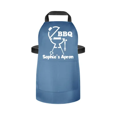 (70cm x 55cm) - with BBQ Icon - Gothic Blue Luxury Cotton Fabric (Personalised with Name) and Matching Fabric Pocket