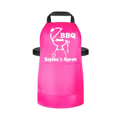 (70cm x 55cm) - with BBQ Icon - Hot Pink Cotton Fabric (Personalised with Name) and Matching Fabric Pocket