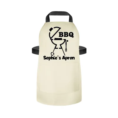 (55cm x 40cm) - with BBQ Icon - Natural Cotton Fabric (Personalised with Name) and Matching Fabric Pocket