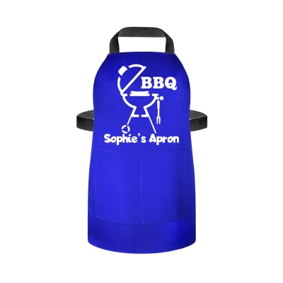 (70cm x 55cm) - with BBQ Icon - Royal Blue Cotton Fabric (Personalised with Name) and Matching Fabric Pocket