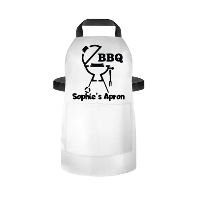 (70cm x 55cm) - with BBQ Icon - White Cotton Fabric (Personalised with Name) and Matching Fabric Pocket