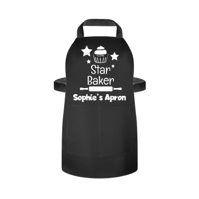 (55cm x 40cm) with Star Baker Icon Black Cotton Fabric (Personalised with Name) and Matching Fabric Pocket