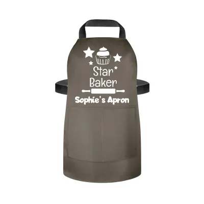 (55cm x 40cm) with Star Baker Icon - Chocolate Luxury Cotton Fabric (Personalised with Name) and Matching Fabric Pocket