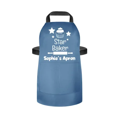 (55cm x 40cm) with Star Baker Icon - Gothic Blue Luxury Cotton Fabric (Personalised with Name) and Matching Fabric Pocket