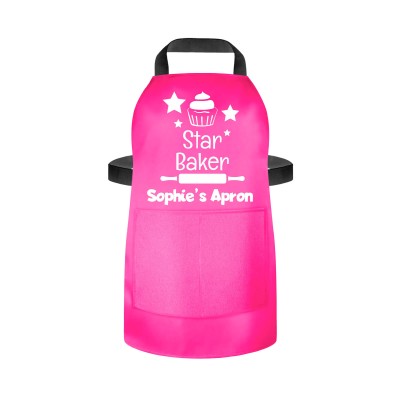 (55cm x 40cm) with Star Baker Icon - Hot Pink Cotton Fabric (Personalised with Name) and Matching Fabric Pocket