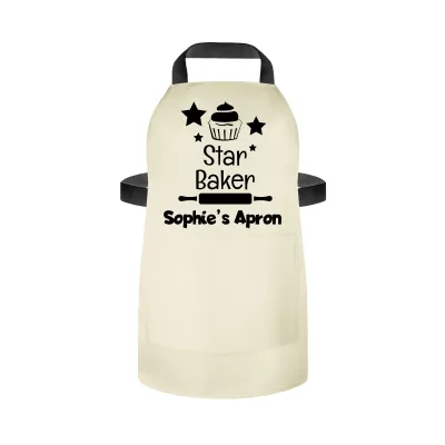 (55cm x 40cm) with Star Baker Icon - Natural Cotton Fabric (Personalised with Name) and Matching Fabric Pocket