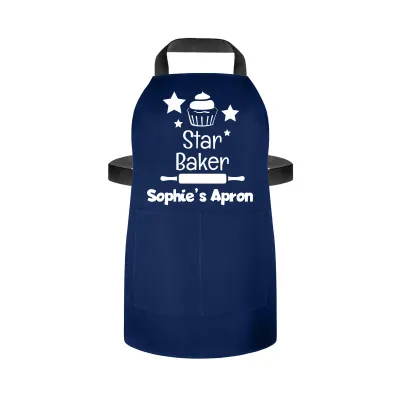 (70cm x 55cm) with Star Baker Icon - Navy Blue Cotton Fabric (Personalised with Name) and Matching Fabric Pocket