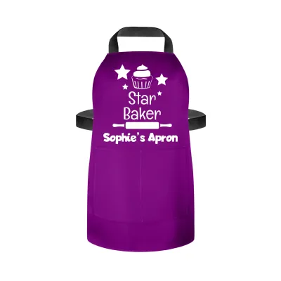 (55cm x 40cm) with Star Baker Icon - Purple Cotton Fabric (Personalised with Name) and Matching Fabric Pocket