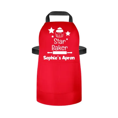 (55cm x 40cm) with Star Baker Icon - Red Cotton Fabric (Personalised with Name) and Matching Fabric Pocket