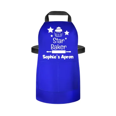 (70cm x 55cm) with Star Baker Icon - Royal Blue Cotton Fabric (Personalised with Name) and Matching Fabric Pocket