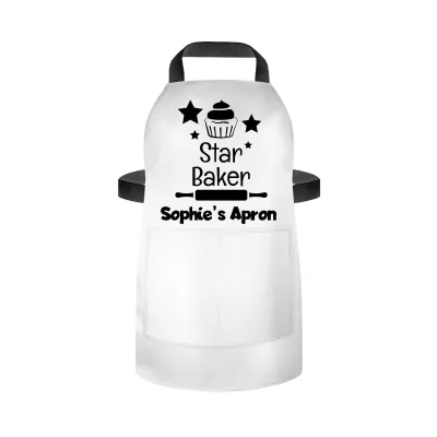 (70cm x 55cm) with Star Baker Icon - White Cotton Fabric (Personalised with Name) and Matching Fabric Pocket