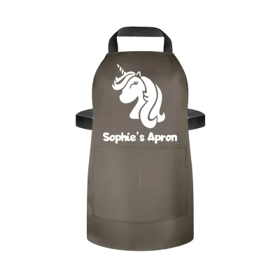 (70cm x 55cm) with Unicorn Icon - Chocolate Luxury Cotton Fabric (Personalised with Name) and Matching Fabric Pocket