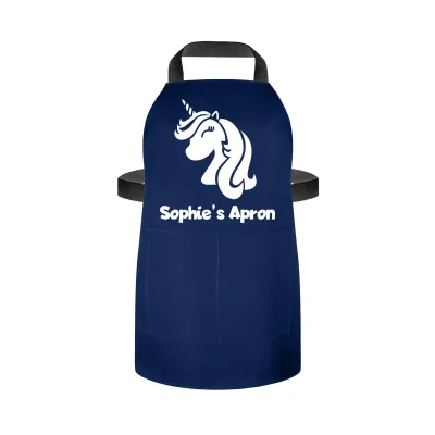 (55cm x 40cm) with Unicorn Icon - Navy Blue Cotton Fabric (Personalised with Name) and Matching Fabric Pocket