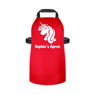 (55cm x 40cm) with Unicorn Icon - Red Cotton Fabric (Personalised with Name) and Matching Fabric Pocket