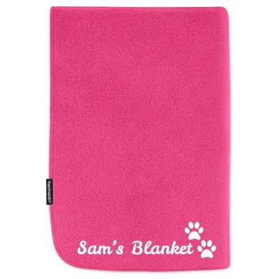 (100cm x 140cm) with Dog Paws Icon - Hot Pink (Fuchsia) Fleece Fabric (Personalised with Text)