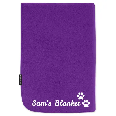 (100cm x 140cm) with Dog Paws Icon - Purple Fleece Fabric (Personalised with Text)