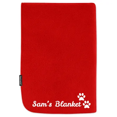 (100cm x 140cm) with Dog Paws Icon - Red Fleece Fabric (Personalised with Text)