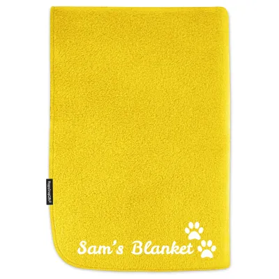 (100cm x 140cm) with Dog Paws Icon - Yellow Fleece Fabric (Personalised with Text)