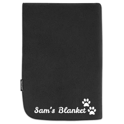 (100cm x 70cm) with Dog Paws Icon - Black Fleece Fabric (Personalised with Text)