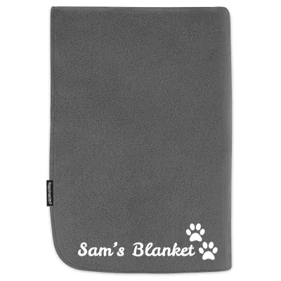 (100cm x 70cm) with Dog Paws Icon - Grey Fleece Fabric (Personalised with Text)