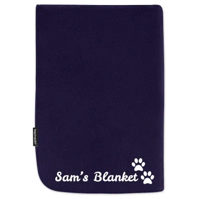 (100cm x 70cm) with Dog Paws Icon - Navy Blue Fleece Fabric (Personalised with Text)