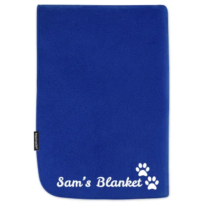 (100cm x 70cm) with Dog Paws Icon - Royal Blue Fleece Fabric (Personalised with Text)