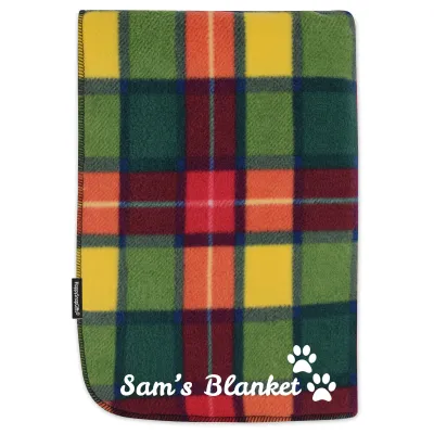 (70cm x 70cm) with Dog Paws Icon - Tartan Fleece Fabric (Personalised with Text)